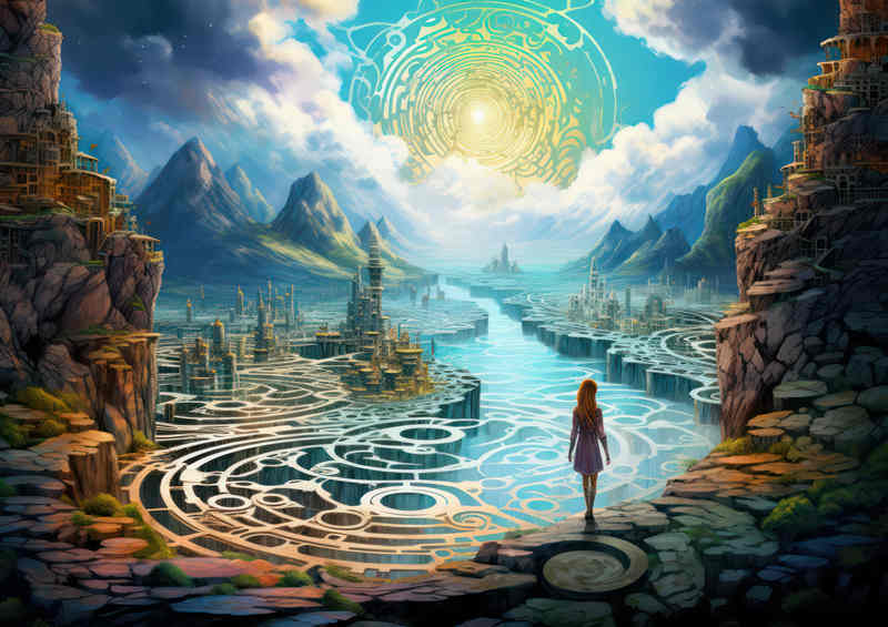 A girl walking through a fjord in a fantasy setting | Metal Poster