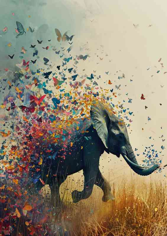 The Elephant and the butterflies art | Metal Poster