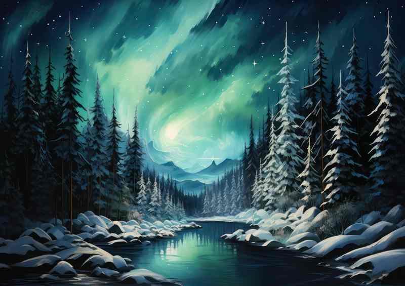 Snowy Trees & Dancing Aurora | Metal Poster