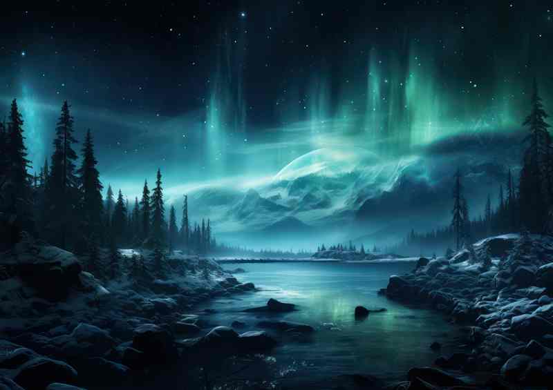 Aurora Reflections Snow Trees & Light Show | Metal Poster