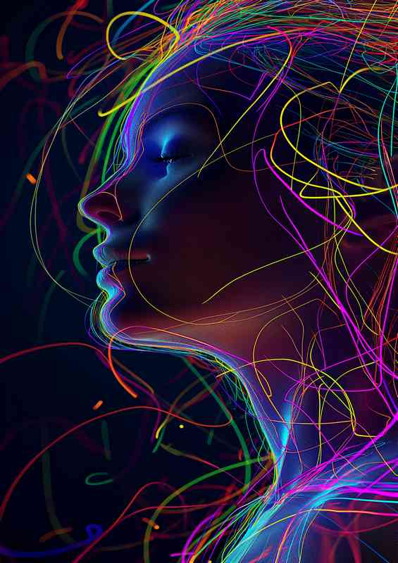 Womans head on with colored light | Metal Poster