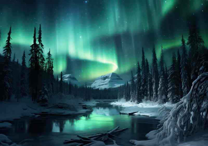 Winters Glow Snowfall and Northern Lights | Metal Poster