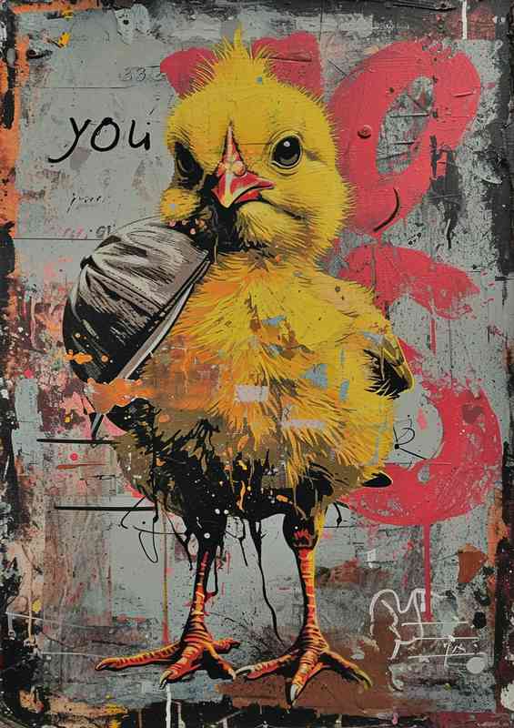Yellow chick on the street | Metal Poster