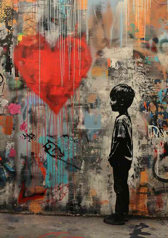 Young boy looking for love street art | Metal Poster