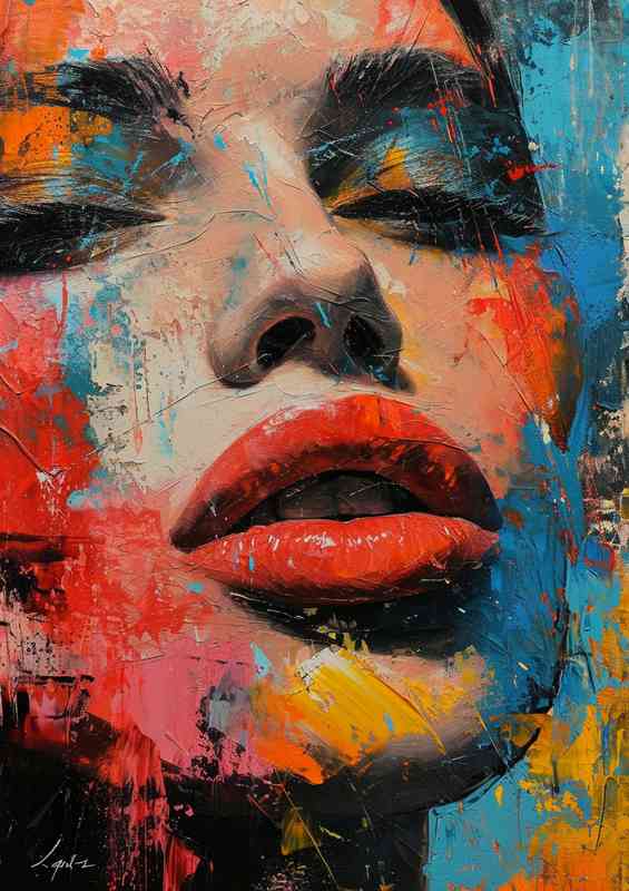 ladys street art face with splashes of paint | Metal Poster