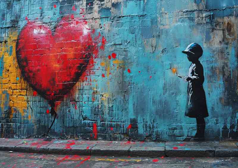 Banksy style graffiti heart felt wall | Metal Poster