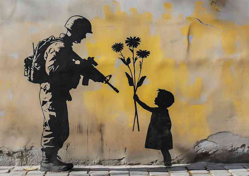 Banksy style grown soldier with a gun | Metal Poster