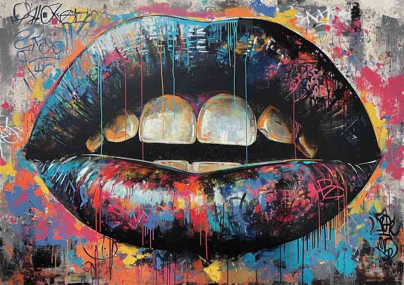 Big colorful painting of a mouth painted with graffiti | Metal Poster