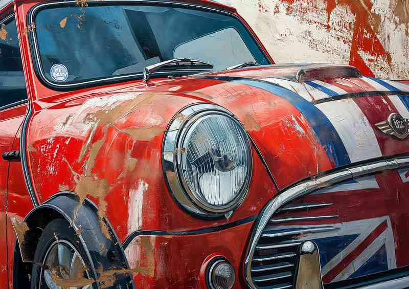British flag painting of a mini cooper | Metal Poster