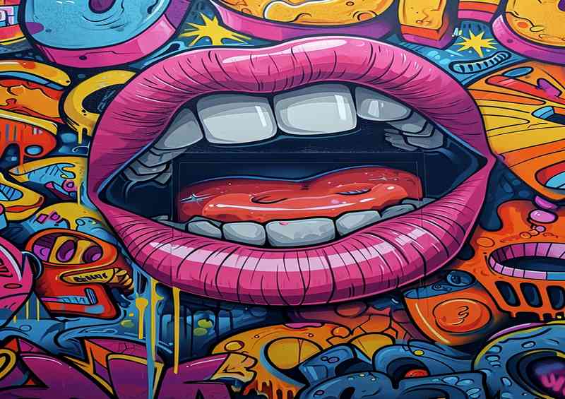 Colourful lips painted with graffiti | Metal Poster