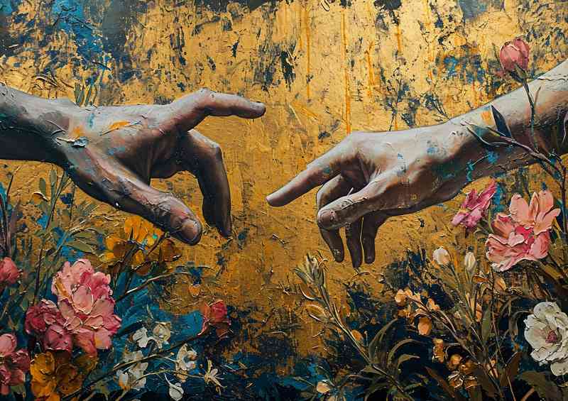Creation of two lovers and flowers | Metal Poster