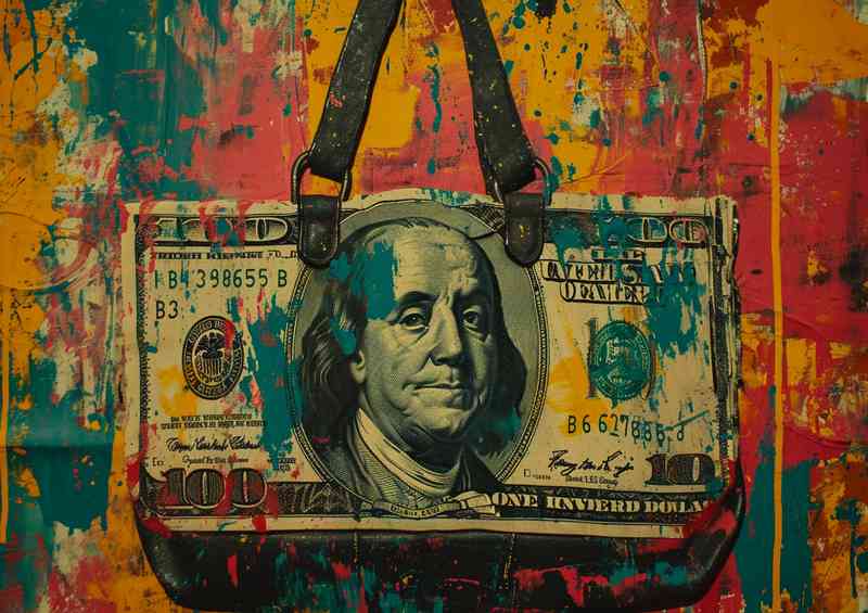 Dollar bill hand bag street art | Metal Poster