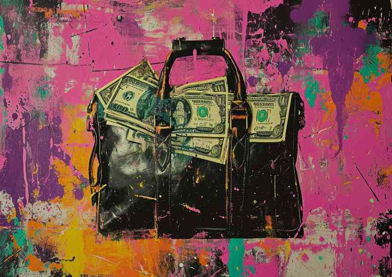 Dollar bills in a bag street art | Metal Poster