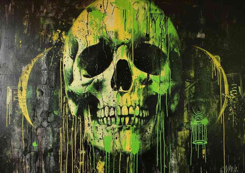 Green skull graffiti wall art | Metal Poster
