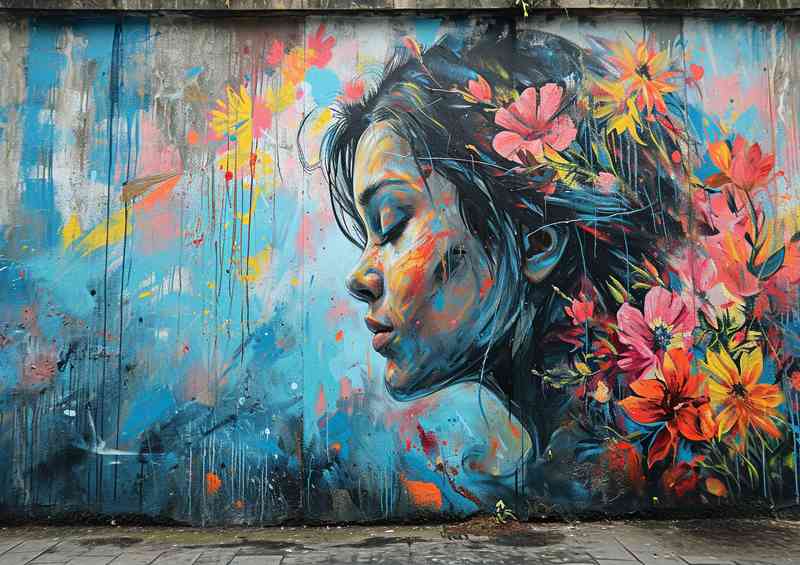 Lady and the flower art graffiti wall | Metal Poster