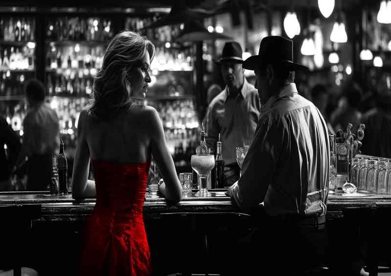 Lady in red at the bar | Metal Poster