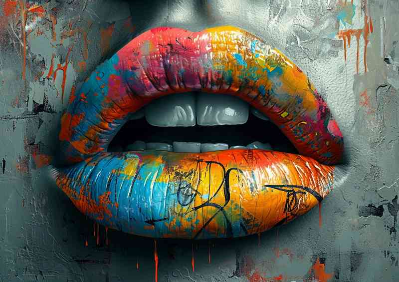 Lips has graffiti painted all over | Metal Poster