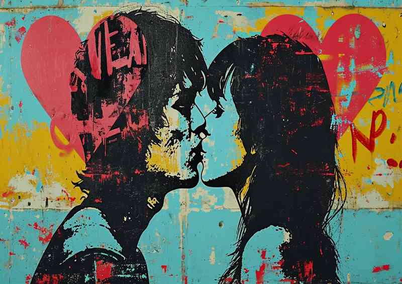 Love is all we need kissing pop art style | Metal Poster