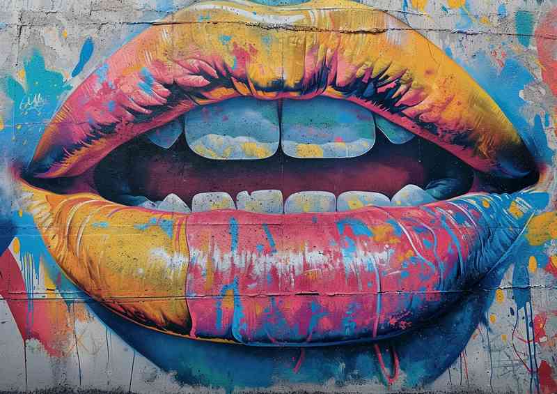 Mural painting of a colorful graffiti mouth | Metal Poster