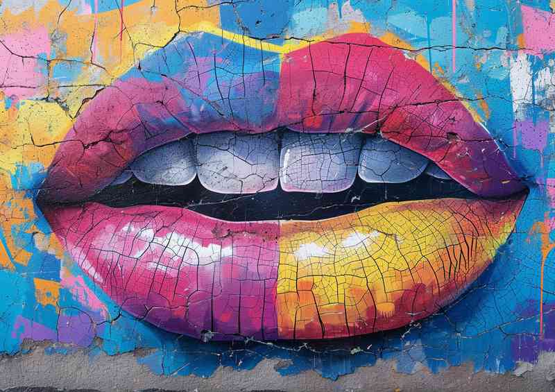 Painting style lips of colourful wall | Metal Poster