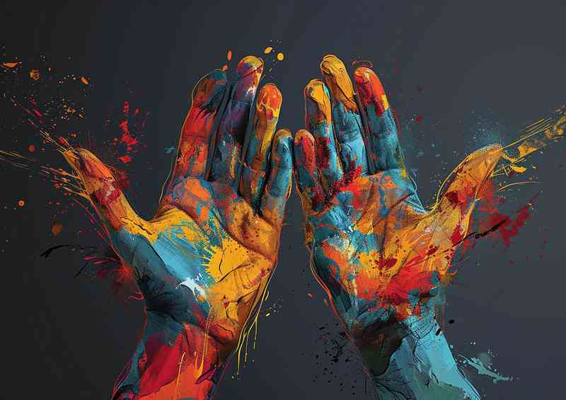 Two hands with colourful art | Metal Poster