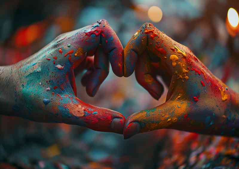Two people in a colorful heart hand | Metal Poster