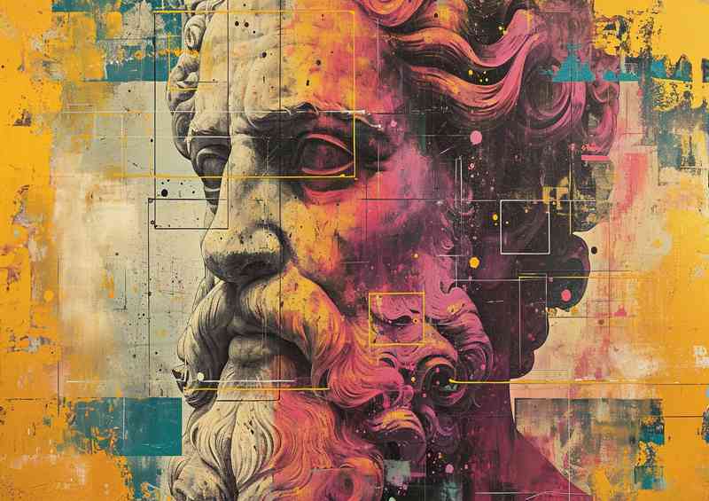 a painting of a mans head street art | Metal Poster