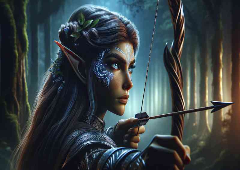 A elf archer capturing the intensity of her gaze | Metal Poster