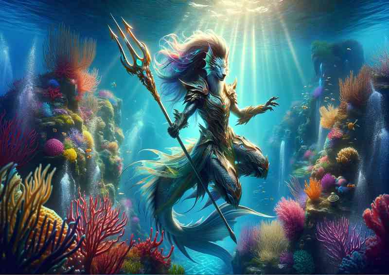 Warrior animal sleek and powerful mermaid warrior | Metal Poster