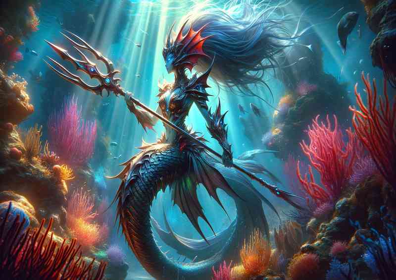 sleek and powerful mermaid warrior | Metal Poster