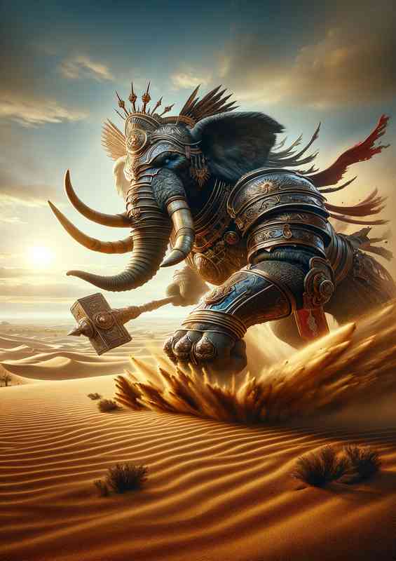 An intense action scene mighty elephant going to battle | Metal Poster