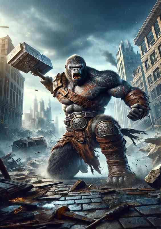 Animal in a dynamic action scene Envision a powerful gorilla | Metal Poster