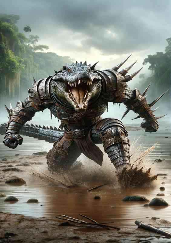 Animal in an intense action pose a formidable crocodile | Metal Poster