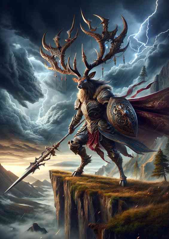 Animal in an intense action scene a majestic stag | Metal Poster