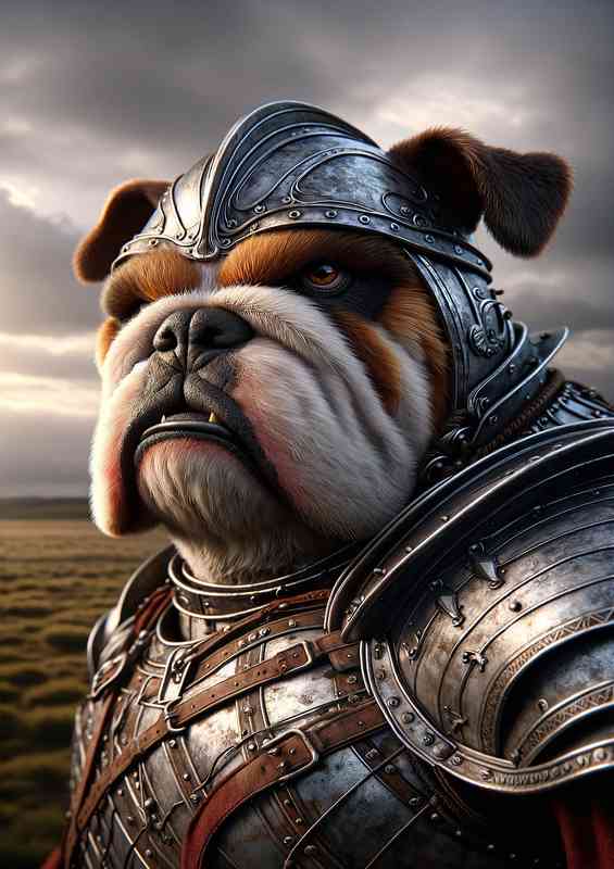 British bulldog warrior showcasing the detailed features of his face | Metal Poster