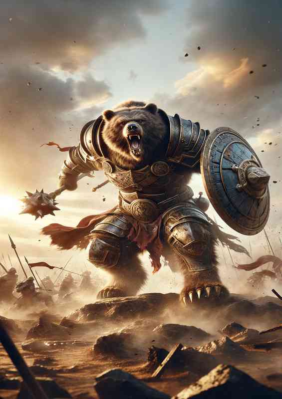 Dynamic action pose fierce bear clad amour | Metal Poster
