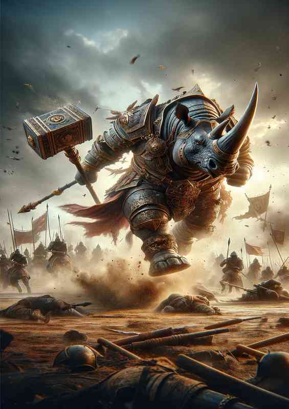 Dynamic action scene a fierce rhinoceros | Metal Poster