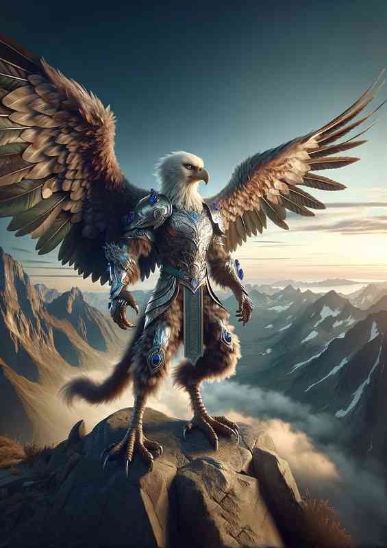 Eagle warrior standing on a mountain | Metal Poster