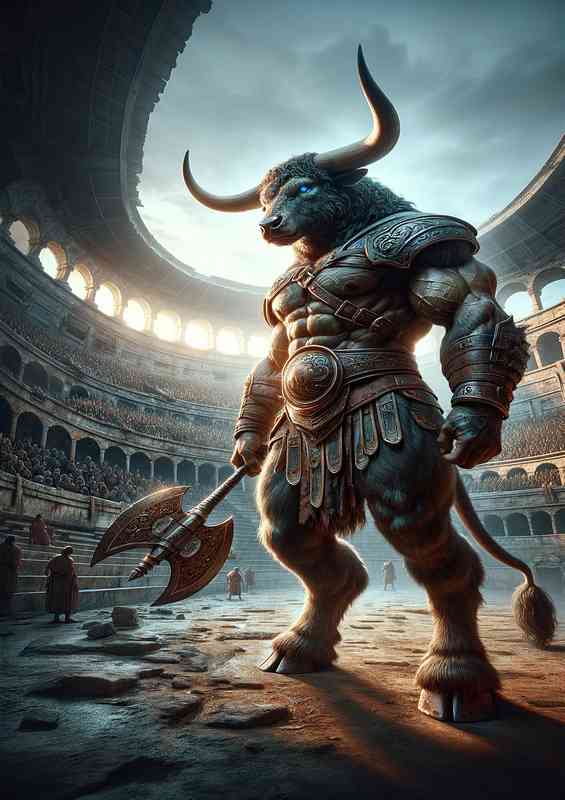 Envision a formidable Minotaur a warrior | Metal Poster
