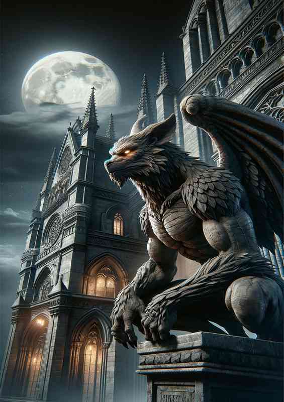Envision a stoic gargoyle with detailed stone | Metal Poster