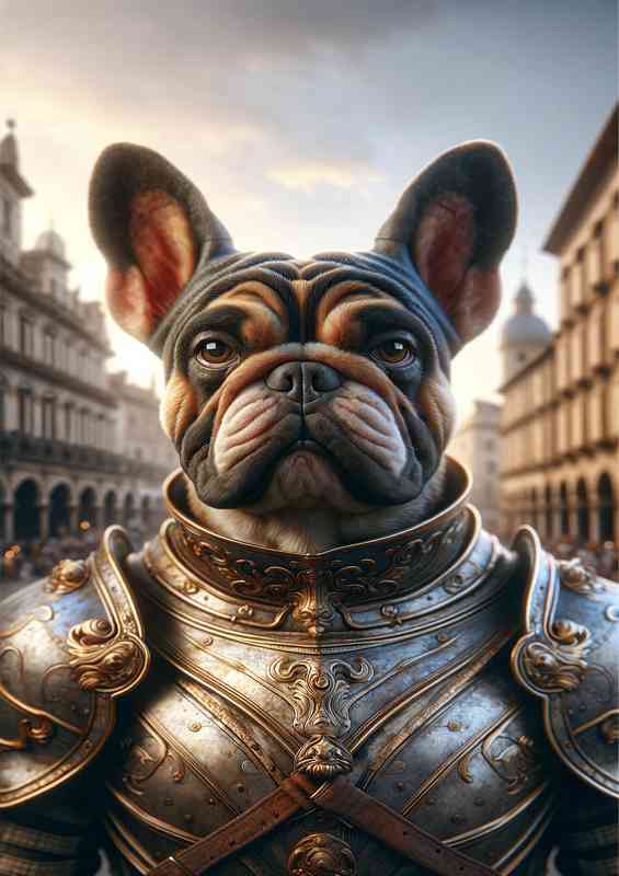 French bulldog warrior in silver amour | Metal Poster