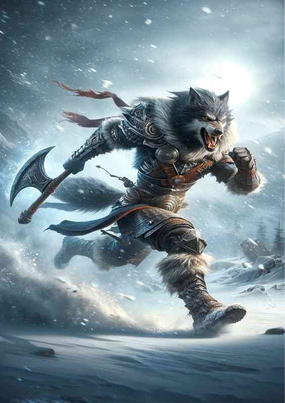 High action pose wolf in full battle mode | Metal Poster