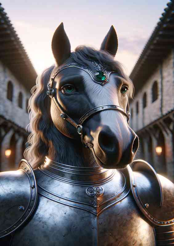 Horse knight focusing features of the horses face | Metal Poster