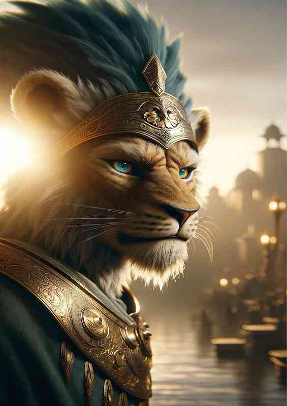 Lion warriors face emphasizing the regal expression | Metal Poster