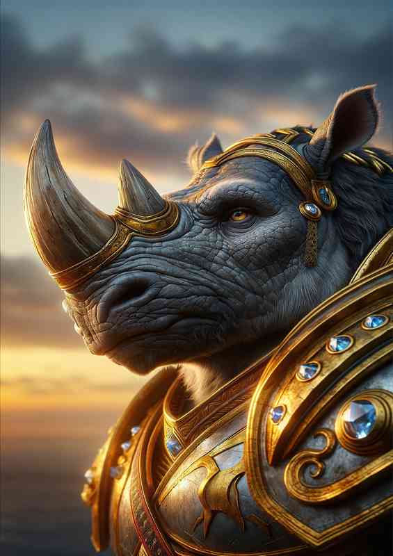 Rhinoceros warrior capturing the strength in his gaze | Metal Poster