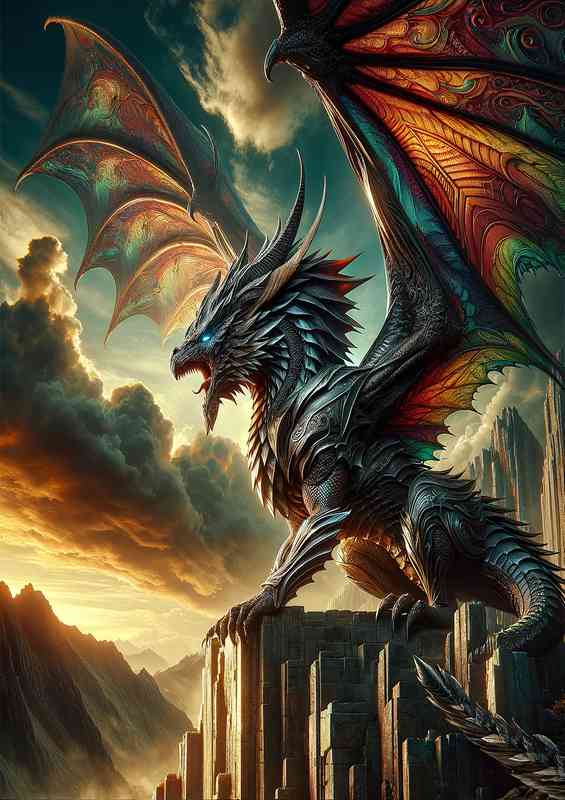 Single anthropomorphic warrior animal in a fantastic composition the Dragon | Metal Poster
