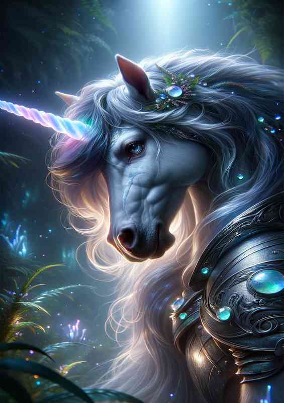 Unicorn warrior focusing on the mystical features | Metal Poster