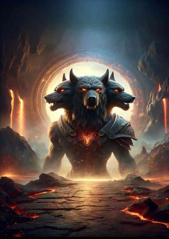 Warrior animal Cerberus the mythical three heads | Metal Poster