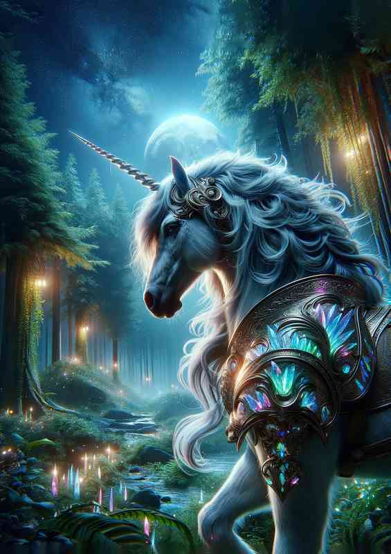 Warrior animal The scene features a majestic unicorn | Metal Poster