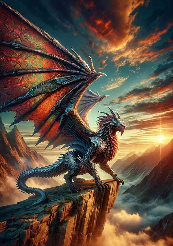 Warrior animal a fantastic magestic dragon on a rock | Metal Poster